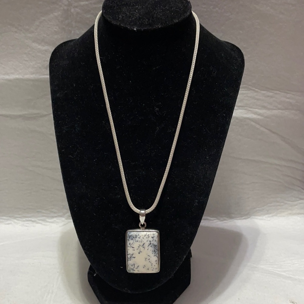 Dendritic Jasper and sterling pendant on 18” sterling chain